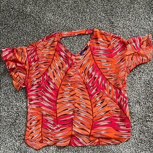 Boxy Red and Orange Short Sleeve Blouse
